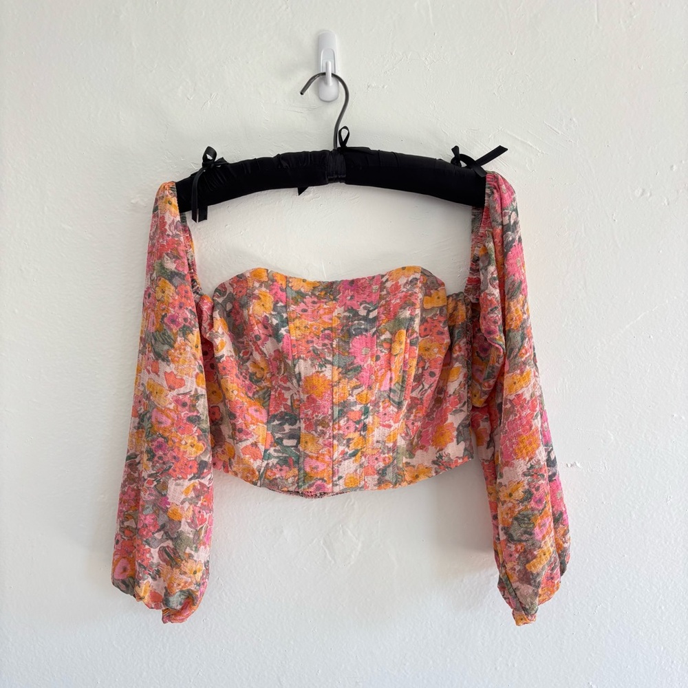 Wild Fable Pink Floral Corset Crop-top - Picture 5 of 8
